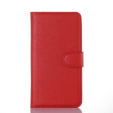 Flip Leather Case Dibangun Di Slot Kartu untuk Microsoft Lumia 650 Merah-Internasional