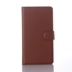 Flip Leather Case Dibangun Di Slot Kartu untuk Microsoft Lumia 950XL Brown-Intl