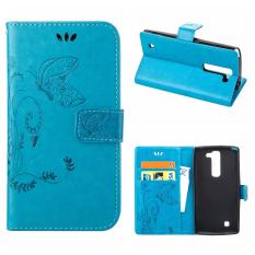 Flip Leather Case untuk LG G4c/LG G4 Mini/LG Volt 2/LG Magna Dompet Pemegang Kartu Vintage Emboss Butterfly Kulit Stand Cover Biru-Intl
