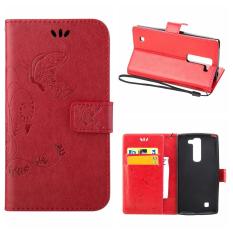 Flip Leather Case untuk LG G4c/LG G4 Mini/LG Volt 2/LG Magna Dompet Pemegang Kartu Vintage Emboss Butterfly Kulit Stand Cover Merah-Intl