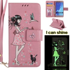 Flip Style Fashion Girl Noctilucent Pola (PU Kulit dan TPU) Stan Fungsi Pelindung Dompet Ponsel Case untuk Samsung Galaxy J510FN/J5 (2016) 5.2 