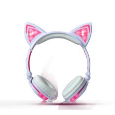 Lipat Lampu LED Berkedip Telinga Bercahaya headphone untuk Komputer PC Laptop Ponsel-Pink-Intl