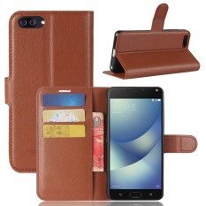 untuk ASUS ZenFone 4 Max (ZC520KL) Lengkeng Tekstur Case Kulit Horisontal Flip dengan Pemegang dan Slot Kartu dan Dompet (Coklat)-Intl