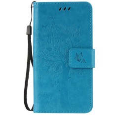 Untuk Asus Zenfone Pergi ZB452KG 4.5 Inch Biru Emboss Bunga Slot Kartu Dompet Kulit Lipat Penyangga Case Sarung-Internasional