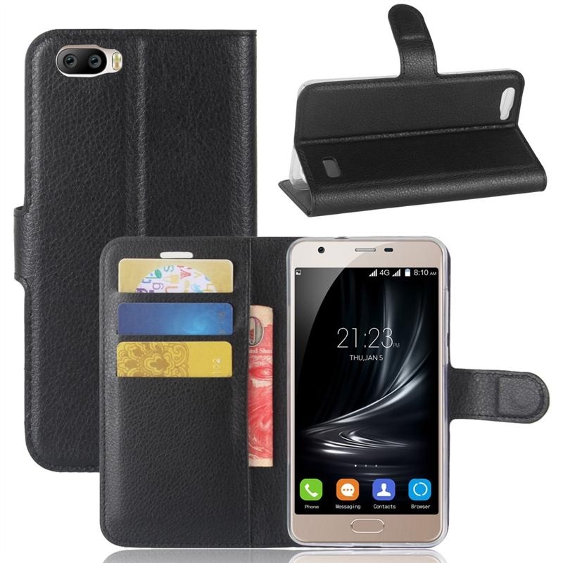 untuk Blackview A7 Litchi Grain Leather Wallet Case Penutupan Magnetic Cover (Hitam)-Intl