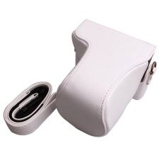 untuk Canon EOS M10 Kasus Berkualitas Tinggi Foto Retro PU Kulit Kamera Digital Tas Kulit Pelindung Bahu dengan Tali (putih)