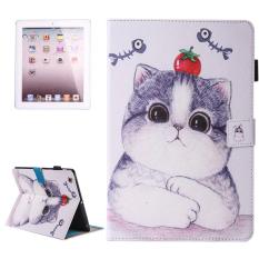 Untuk iPad 4/3/2 Lukisan Tomat dan Kucing Pola Kulit Horisontal Lipat Case dengan Penahan dan Dompet dan Slot Kartu dan Slot Pena-Internasional