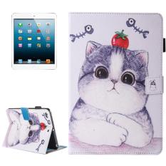 Untuk iPad Mini 4/3/2/1 Lukisan Tomat dan Kucing Pola Kulit Horisontal Lipat Case dengan penahan dan Dompet dan Slot Kartu dan Slot Pena-Internasional