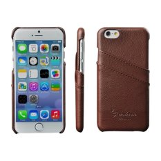 Untuk iPhone 6 Plus 5.5 Inch-Coklat Bergaya Lychee Pola Asli Kulit Ponsel Casing Belakang Penutup Pelindung Kulit dengan Tempat Kartu (coklat) -Intl