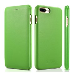 untuk IPhone 7/8 Plus Kasus Kulit Asli, ICARER Kulit Mewah Flip Folio Pembukaan Cover, Desain Tepi Melengkung, Side-Open Case Magnetic Closure (Hijau)-Intl