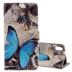 For iPhone X Blue Butterfly Pattern Horizontal Flip Leather Case with Holder & Card Slots & Wallet