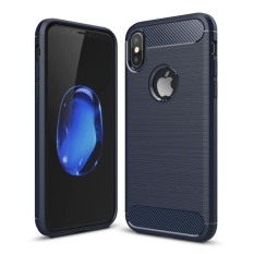 Untuk iPhone 8 Carbon Fiber TPU Tekstur Kasar Shockproof Pelindung Penutup Belakang Case, kecil Kuantitas Dianjurkan Sebelum iPhone 8 Launching (Navy)-Intl