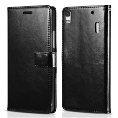 untuk Lenovo A7000/K3 Catatan K50-t5 Minyak Digosok Crazy Horse Kulit Dompet Stand Case-Hitam-Intl