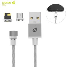 (Untuk Micro USB & Apple) WSKEN Tanpa Kerumitan Round Metal Magnetic Micro USB Jenis Pencahayaan C Cepat Pengisian Kabel untuk IPhone 5 5 S SE 6 6 S Plus 7 7 Plus untuk Android (Silver) -Intl
