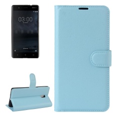 untuk Nokia 3 Lengkeng Tekstur Case Kulit Horisontal Flip dengan Pemegang dan Slot Kartu dan Dompet (Biru) -Intl