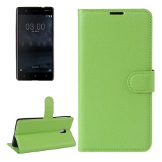untuk Nokia 3 Lengkeng Tekstur Case Kulit Horisontal Flip dengan Pemegang dan Slot Kartu dan Dompet (Hijau) -Intl
