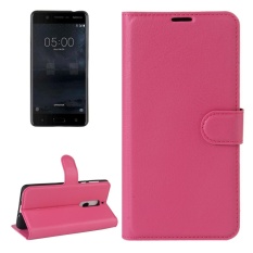 untuk Nokia 5 Lengkeng Tekstur Case Kulit Horisontal Flip dengan Pemegang dan Slot Kartu dan Dompet (Magenta) -Intl