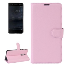 untuk Nokia 5 Lengkeng Tekstur Case Kulit Horisontal Flip dengan Pemegang dan Slot Kartu dan Dompet (Pink) -Intl