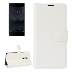 untuk Nokia 5 Lengkeng Tekstur Case Kulit Horisontal Flip dengan Pemegang dan Slot Kartu dan Dompet (Putih) -Intl