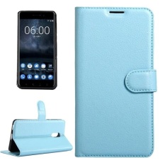 untuk Nokia 6 Lengkeng Tekstur Case Kulit Horisontal Flip dengan Magnetic Gesper dan Pemegang dan Slot Kartu dan Dompet (biru) -Intl