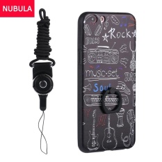 untuk OPPO A59/F1S Case Penutup Baru Hot Jual Fashion Ultra Tipis 3D Stereo Relief Colorful Painting Soft Kembali Covers/Anti Jatuh Ponsel Cover/Tahan Guncangan Ponsel Case dengan Logam Cincin dan Ponsel Tali (Hitam Musik) -Intl