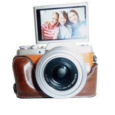 Untuk Panasonic GF9 Paduan Setengah Kasus Dasar PU Kulit Sarung dengan Opencap untuk Baterai Tripod Sekrup-Internasional