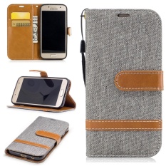 Untuk Samsung Galaxy A3 2017/A3200 Case Cover-Modis Klasik Gaya Dompet Flip Dudukan Kulit Imitasi Denim Casing Ponsel-Intl