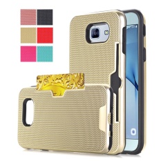 Untuk Samsung Galaxy A8 (2016) A810 Pola Kotak-kotak Ponsel Case Anti-Pelindung Slip Shell dengan Slot Kartu (Emas) -Intl