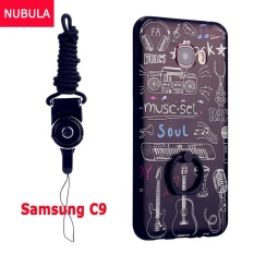 For Sam Sung Galaxy C9/C9 Pro Case Menutupi Baru Panas Jual Fashion Ultra-tipis 3 D Stereo Relief Warna-warni Lukisan Lembut Kembali Mencakup/Anti Jatuh Ponsel Cover/Tahan Terhadap Guncangan Ponsel Case With Logam Cincin And Ponsel Tali (Hitam Musik)