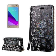 untuk Samsung Galaxy J2 Prime 3D Relief Skull Pola Magnetic Adsorpsi Case Kulit Horisontal Flip dengan Pemegang dan Slot Kartu dan Lanyard-Intl