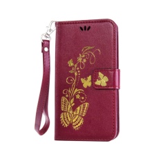 untuk Samsung Galaxy Star 2 Plus/SM-G350E Case Cover-Bronzing Butterfly Bunga Gaya Busana Dompet Flip Stand PU Kulit Case Ponsel-Intl
