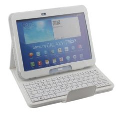untuk Samsung Galaxy Tab 3 10.1 Inch P5200 P5210 Removable Wireless Bluetooth ABS Keyboard PU Leather Stand Case Cover, Putih-Intl