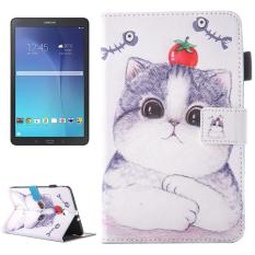 Untuk Samsung Galaksi TAB E 9.6/T560 Lucu Kartun Tomat Kucing Pola Kulit Horisontal Lipat Case dengan Penahan & slot Kartu & Pulpen Slot-Internasional
