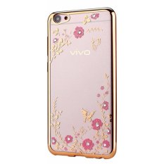 untuk Vivo V5plus X9, Beauty Luxury Butterfly Pink Floral Bunga Berlian Shiny Plating Frame Plating Bumper Lembut Fleksibel TPU Transparan Kulit Casing Ponsel untuk Vivo V5 PLUS/x9-Intl