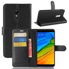 Untuk Xiaomi Redmi 5 Litchi Biji-bijian PU Kulit Dompet Case dengan Lipat Penyangga Fungsi dan Slot Kartu Penutupan Magnetik Sarung -Internasional