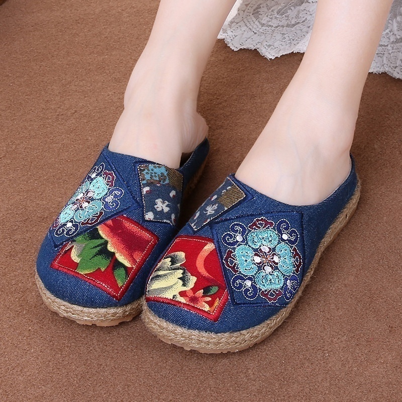 Empat Musim Tua Beijing Bernapas Katun dan Linen Santai Modis Sandal Rumah Tangga, kain Bordir Sepatu Produsen Jual Sepatu Kanvas Wanita-Internasional