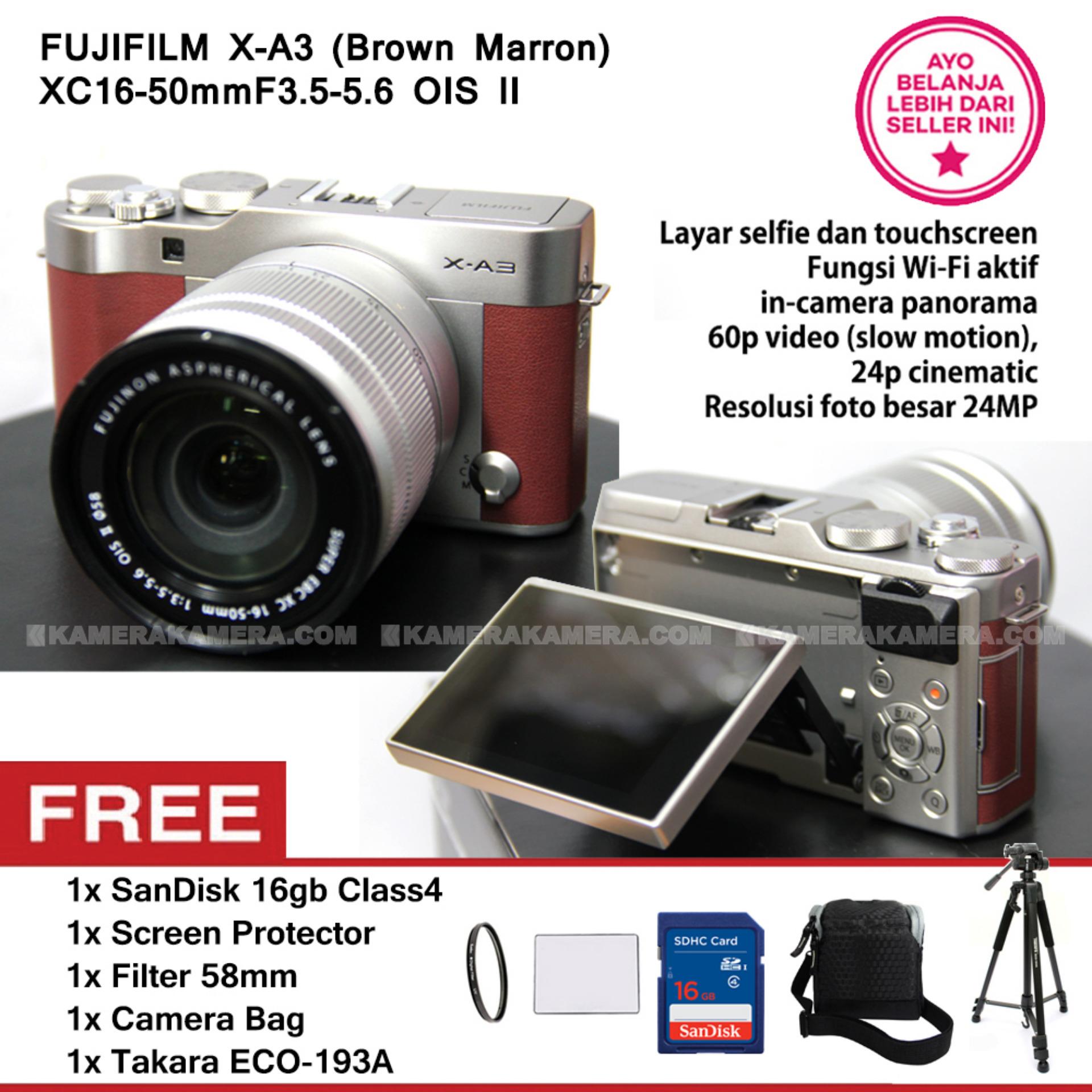 FUJIFILM X-A3 BROWN MARRON + XC16-50mm F3.5-5.6 OIS II + SanDisk 16GB + Screen Guard + Filter 58mm + Camera Bag + Takara ECO193A