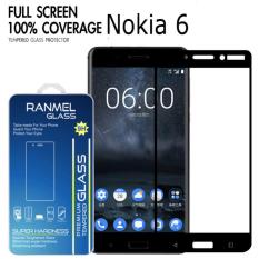FULL Tempered Glass Ranmel Untuk Nokia 6 - Premium Tempered Glass - Anti Gores - Screen Protector / Hitam