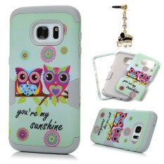 Galaksi S7 Case-3 Dalam 1 Kombo Hibrida Anti Guncangan Lembut TPU Siliconerubber + Buah Keras Cangkang Plastik Warna Fun owls Pola Penuh Edgeprotective Case Sarung untuk Samsung Galaksi S7-Abu-abu-Internasional