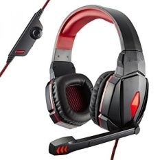Gaming Headset Surround Stereo 3.5mm PC Gaming Headphone LED dengan Mikrofon (Hitam & Merah)-Intl