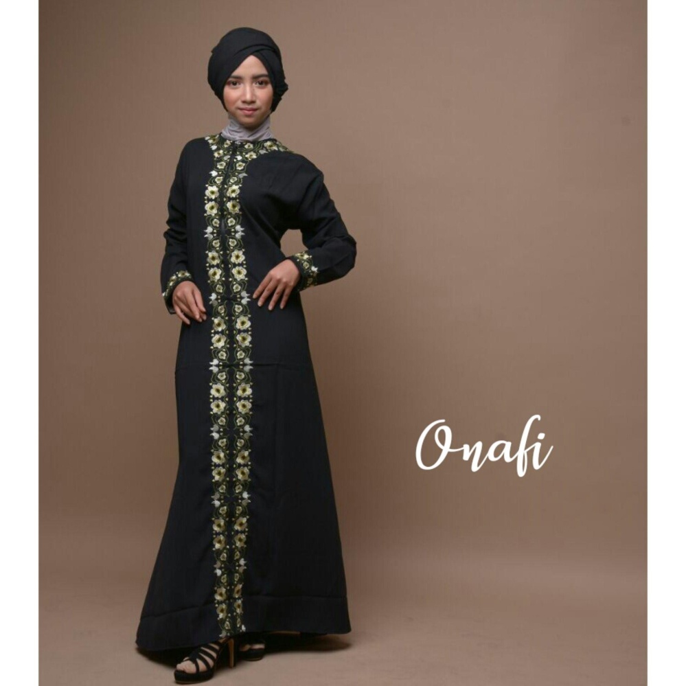 gamis abaya arab bordir hitam flower fara L busui