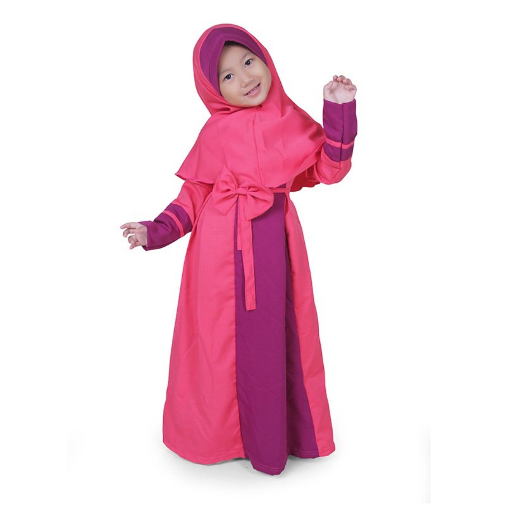 Gamis Anak Perempuan Lucu - Kombinasi Warna Pink - Ungu