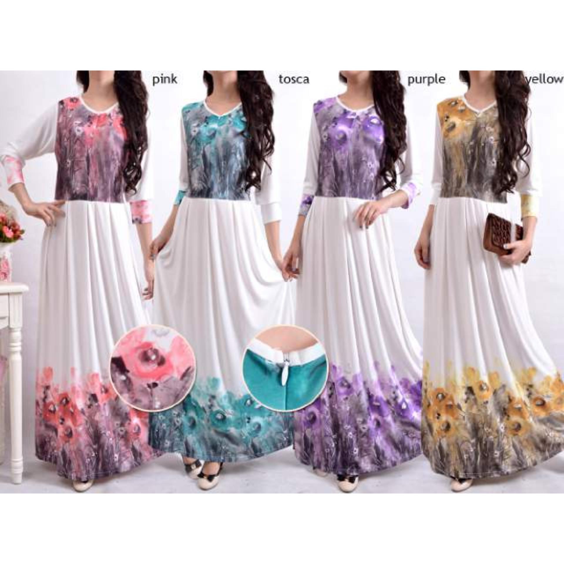 gamis maxi dress fashion spandek korea 7544 yellow purple