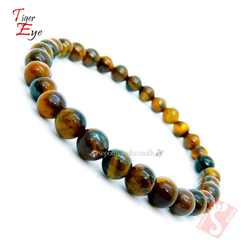 Gelang Tiger Eye Batu Asli Natural Biduri Sepah 6mm Pria Wanita Cowok Cewek Giok Terapi Kesehatan Bukan Bacan