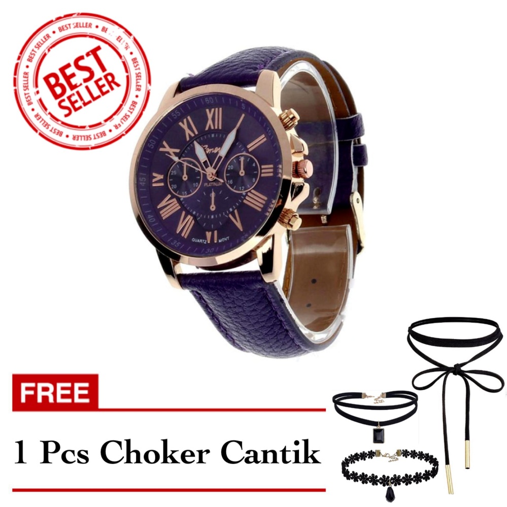 Geneva Free Choker Cantik - Jam Tangan Wanita - Ungu - Strap Kulit - TPT4122705UNG1 FREE CHOKER
