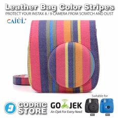 Godric Fujifilm Leather Bag Kamera Instax Mini 8 & 9 Tas Polaroid Color Stripes Case