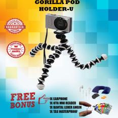 Gorilla Pod Tripod Tongsis Flexible Octopus + Holder U Gratis Bantal Leher Angin + Earphone + Otg Mini Reader + Tas Waterproof