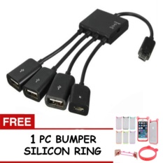 Grade AA Multifunction Micro USB OTG Hub 4 in 1 Kabel Data & Charger Adapter untuk Smartphone Android & Adapter + FREE 1 PC BUMPER SILICON PELINDUNG HANDPHONE