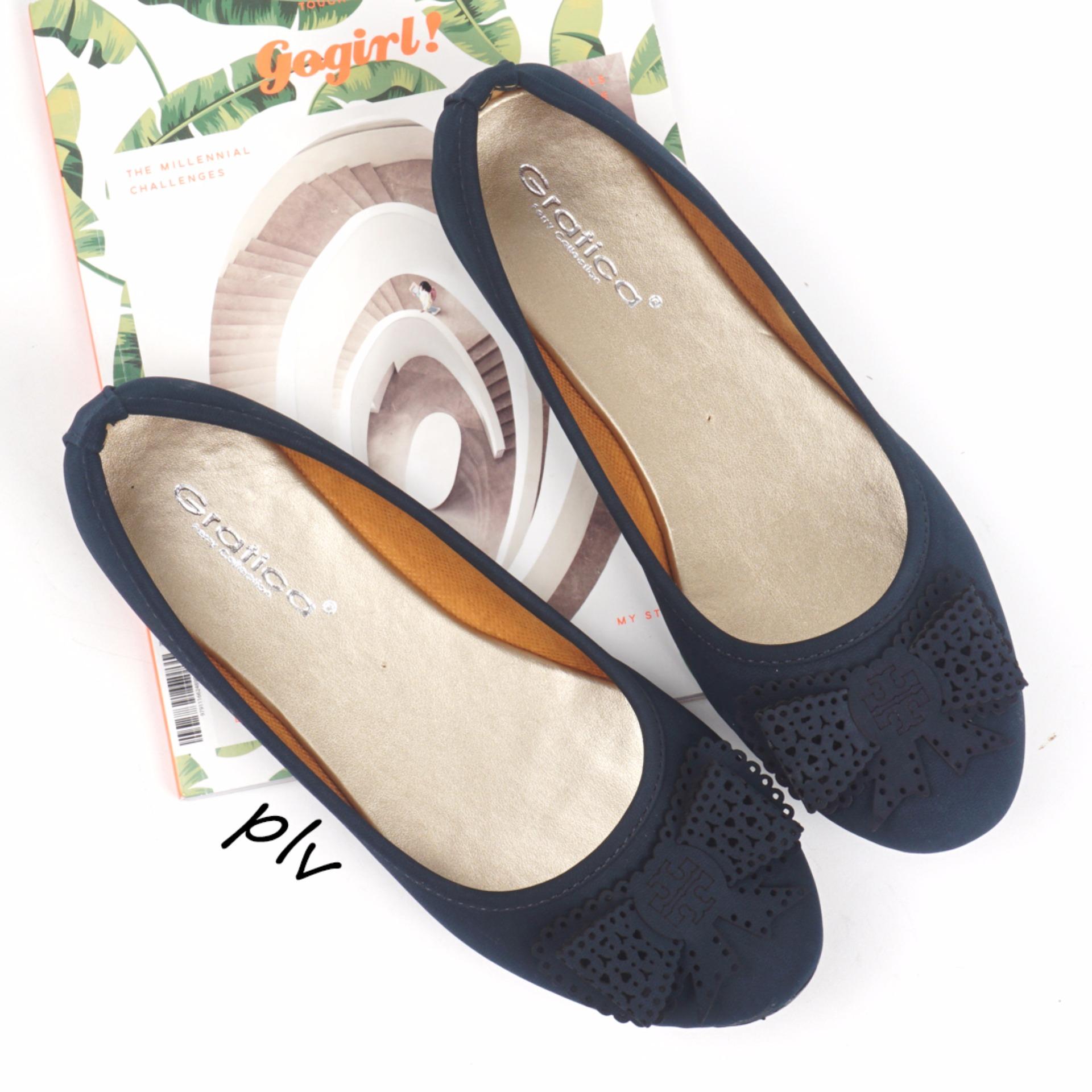 Pluvia - Gratica Sepatu Flat Shoes Balet Wanita MI01 - Navy