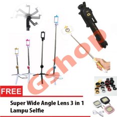 Gshop Tongsis 3 in 1 Selfie Stick Built In Bluetooth Tripod + Lampu Selfie + Lensa Super Wide - Black